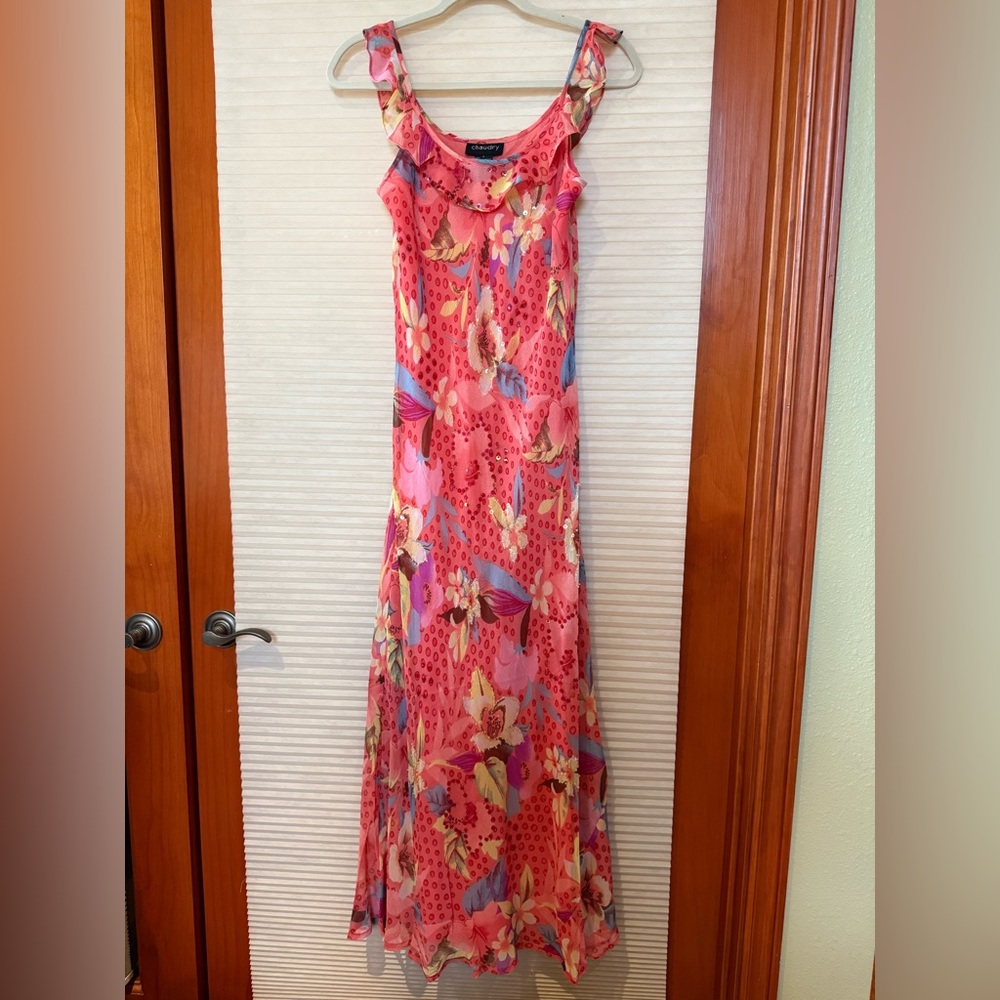 NWOT RAGA Floral Pink Maxi Dress with beaded embellishments size S